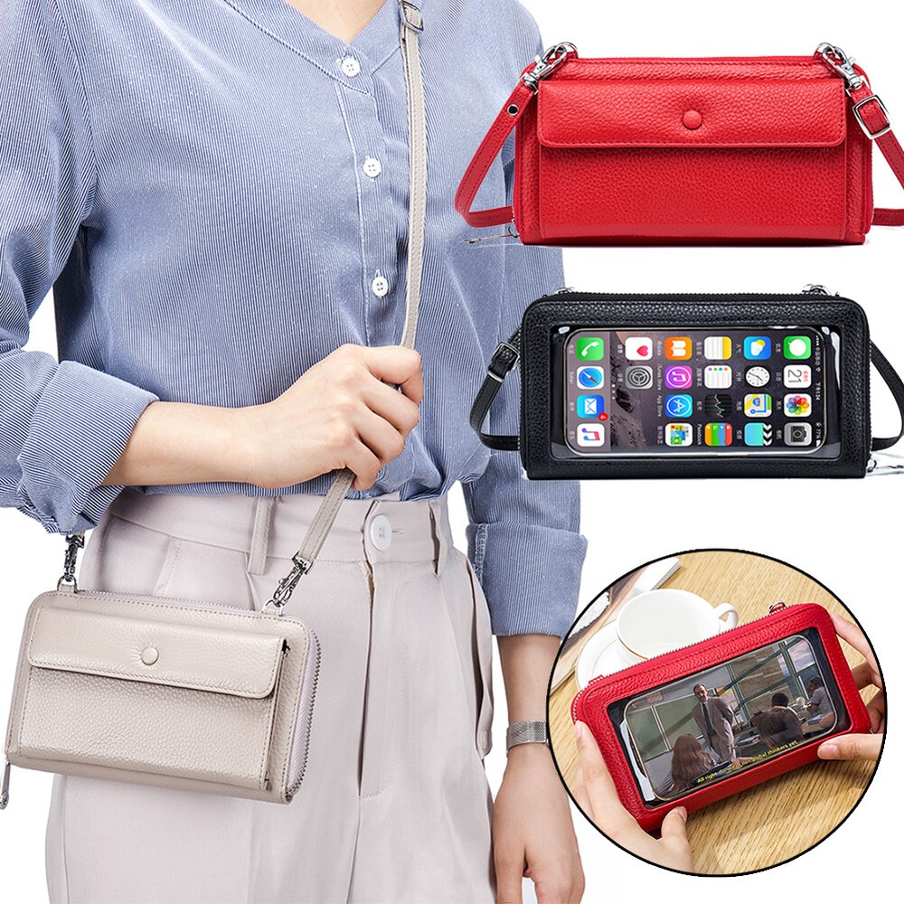 Womens Leather Crossbody Bag Wallet Touch Screen Phone Card Holder Small Handbag
