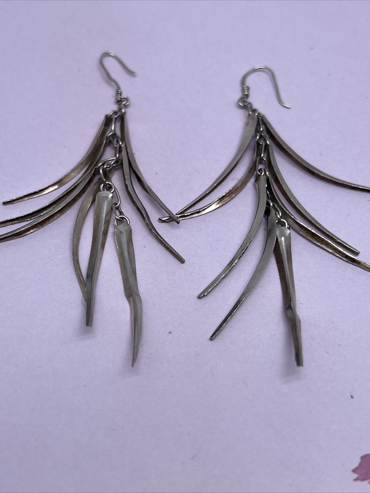 Signed 925 Sterling Silver Dangle Drop Hook 4” Ea… - image 8