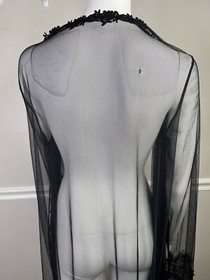 Black Sheer Lace Mesh Robe Sexy Open Cover Up Long Sleeve Nightgown M