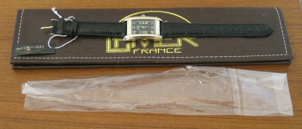 NUEVO RELOJ LA MER (LAMER) FRANCE para mujer enchapado en oro de 18 quilates ~ correa negra y estuche original Foto 3 de 4