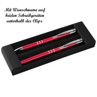 Metall Schreibset Mit Namensgravur - Kugelschreiber + Rollerball - Farbe: Rot