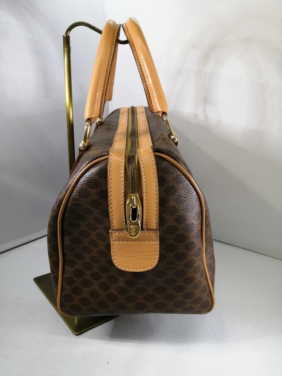 CELINE Macadam Mini Travel Hand Boston Bag Purse Brown PVC Leather