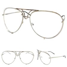 Oversized Classic Vintage Retro Style Clear Lens EYE GLASSES Large Silver Frame