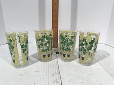 Vintage Set Of 4 Glasses With Ivy Plants Garden Trellis Glasses