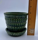 Vintage McCoy Pottery Avocado Dark Green Beaded Planter w/ Attached Saucer MCM