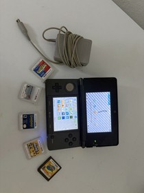 Nintendo 3DS Console Cosmo Black w Charger & 5 Games Bundle Tested Works