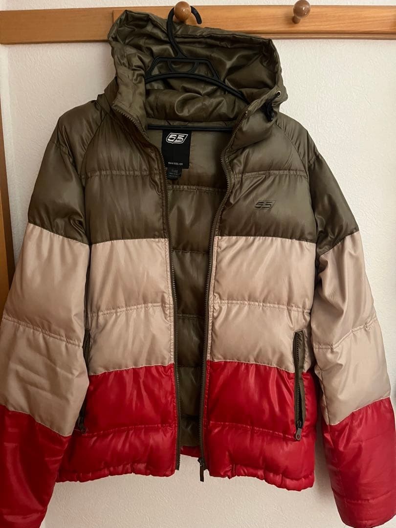 55DSL Hooded Down Jacket Olive Beige Red Size L | eBay