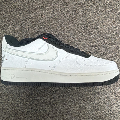 Nike Air Force 1 Men s Low Top White Black Red Lace-Up Leather Sneakers Rubber