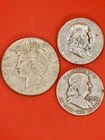 SILVER 1923S DOLLAR/1957D & 1958D WALKING LIBERTY HALVES IN BEAUTIFUL CONDITION