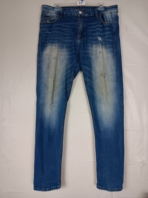 Rue 21 Premium 36x41 Mens Distressed Blue Jeans Paint Splatter Skinny flex