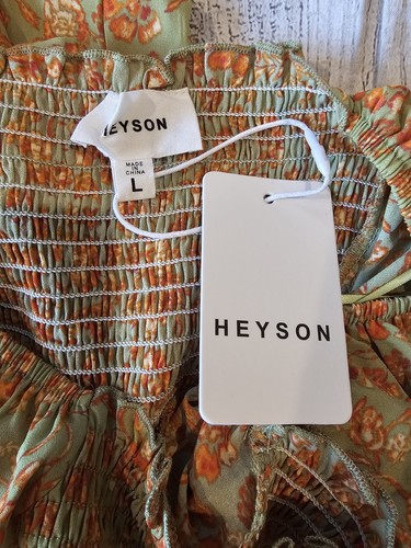 Heyson Floral Puff Sleeve Long Maxi Dress Size Large Smocked Cottagecore New Tag - Picture 5 of 10