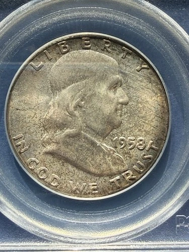 1958 Franklin 50c Silver Half Dollar PCGS MS 66 Obv Rim Toning - OGH - Nice Coin