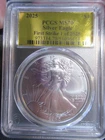 Silver Eagle 2025 Dollar First Strike 1 of 2025 Coin PCGS MS70 Gold label