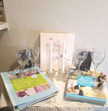 Wedding Lot 2 Books 1 Weddin Planner 4 glass Candle Holders 2Candles Couple