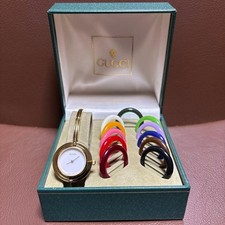 GUCCI Change Bezel 11 Colors Gold White Dial Wristwatch Working W/Box