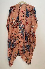 Floral Kimono Cardigan Peach Multicolor Lightweight Viscose One Size