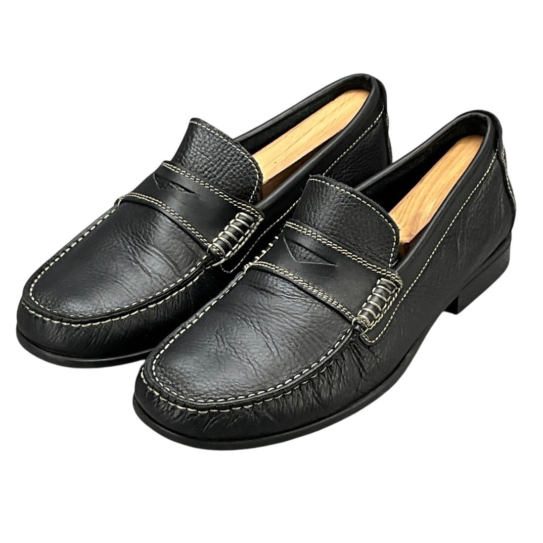 Sandro Moscoloni Black Leather White Stitching Slip On Penny 