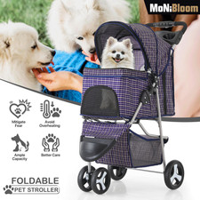 Foldable Pet Dog Stroller Portable 3 Wheels Travel Carrier Dog Cage w/Cup Holder