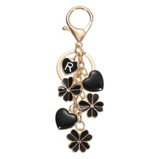 Flower Initial Keychain, Cute Key Chains Flower Purse for Women, Black Letter R
