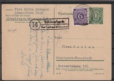 Alliierte Besetzung Postkarte LANDPOST Schmerbach &uuml;ber Creglingen, 1946 #1099173