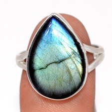 Natural Multi Fire Labradorite 925 Sterling Silver Ring Jewelry s.9 CR75559
