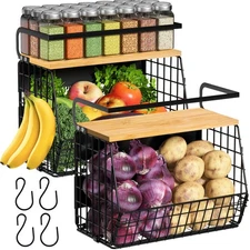 2 Set Magnetic Shelf for Refrigerator with Wood Lid, Fruit Potato & Onion Sto...