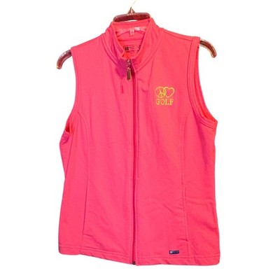 Bermuda Sands Womens Pink Storm Cotton Peace Love Golf Full Zip Vest Small