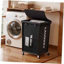 150L Laundry Basket with Wheels, Rolling Laundry Hamper with Cloth Cover, Black