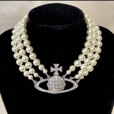 Vivienne Westwood Necklace Triple Pearl Choker Silver IN BOX | eBay