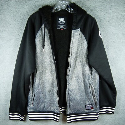 Ecko Unltd Mens Gray / Black Fleece Hoodie Jacket - MISSING ZIPPER - Size Medium