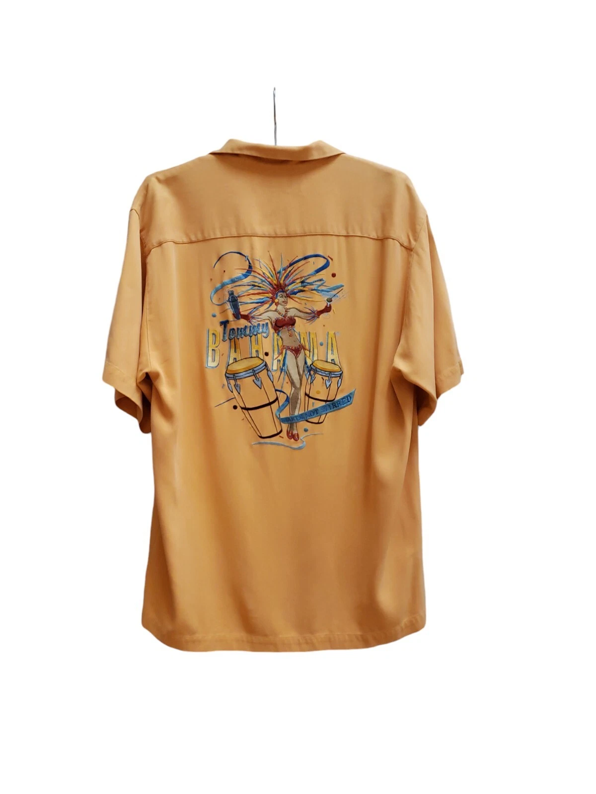 Tommy Bahama Shirt Mens Size M Orange Embroidered Button Up Silk