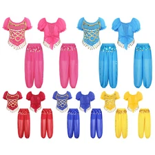 Womens Belly Dancing Shiny Crop Top And Bloomers Pants Fancy Dress Up Dancewear