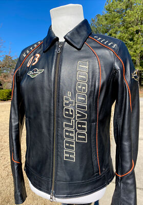 Harley Davidson Women COASTLINE Leather Jacket Black Racing Large