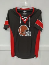 NWT NFL Team Apparel Womens Cleveland Browns Lace Up V Neck Top Sz S $50 CC243