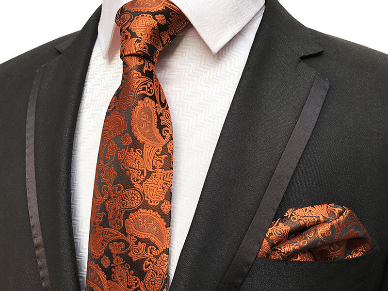 Corbata Pajarita Naranja Negra Paisley Hecha A Mano Para Hombre Boda Formal