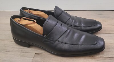 PRADA Mens Saffiano Leather Strap Loafer Front Logo Shoes Black Size UK 8 US 9