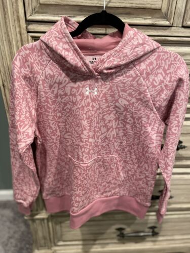 Under Armour Hoodie Youth Large Pink Graphic Print Loose Fit Pullover