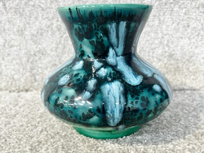 VINTAGE GRÜN & BLAU TROPFGLASUR STUDIO KERAMIK STRÄUSCHENVASE