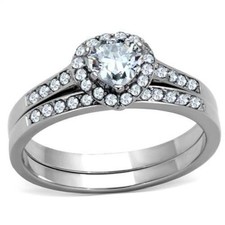 Silver Engagement wedding ring set heart shape cz cubic zirconia ladies