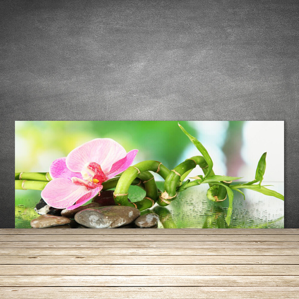 Crédence de cuisine en verre premium finition polie motif floral 125x50