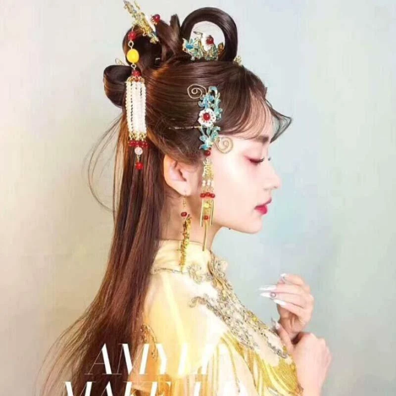 装饰品流苏头饰+耳环套装复古中国风格新娘婚礼头发 — 第 4/4 张图片
