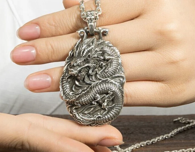 Men's Vintage Stainless Steel Dragon Pendant Lucky Necklace Jewelry Gift - Imagem 2 de 4