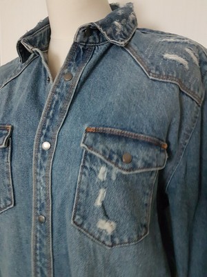 Camicia JEANS ZARA uomo giacca jeans blu Relaxed Fit Destroyed Look Used M  L Nuovo | eBay