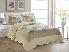 Fancy Linen over Sized Quilted Coverlet Bedspread Set New (King/California King,