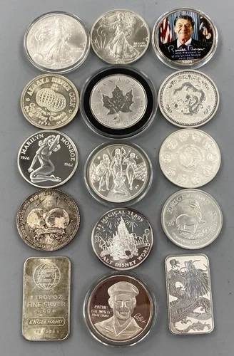 15 Troy Ounces .999 Silver Coins Bars Rounds nice mix L24524