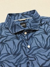 Hugo Boss Hank Stretch Cotton Leaf Print Slim Fit Dress Shirt Size Large 16