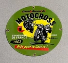 VINTAGE 12” 1963 MOTOCROSS FRANCE PORCELAIN SIGN CAR OIL GAS MOTORCYCLE