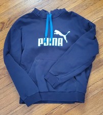 Mens Colorblock Navy Blue Puma Logo Hoodie Size Medium
