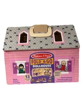 Melissa and Doug Fold and Go Wooden Dollhouse with 2 Dolls and Wooden Furniture