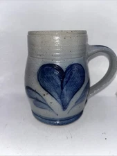 Rowe Pottery Works Salt Glaze Heart Mug 1991 Blue Gray